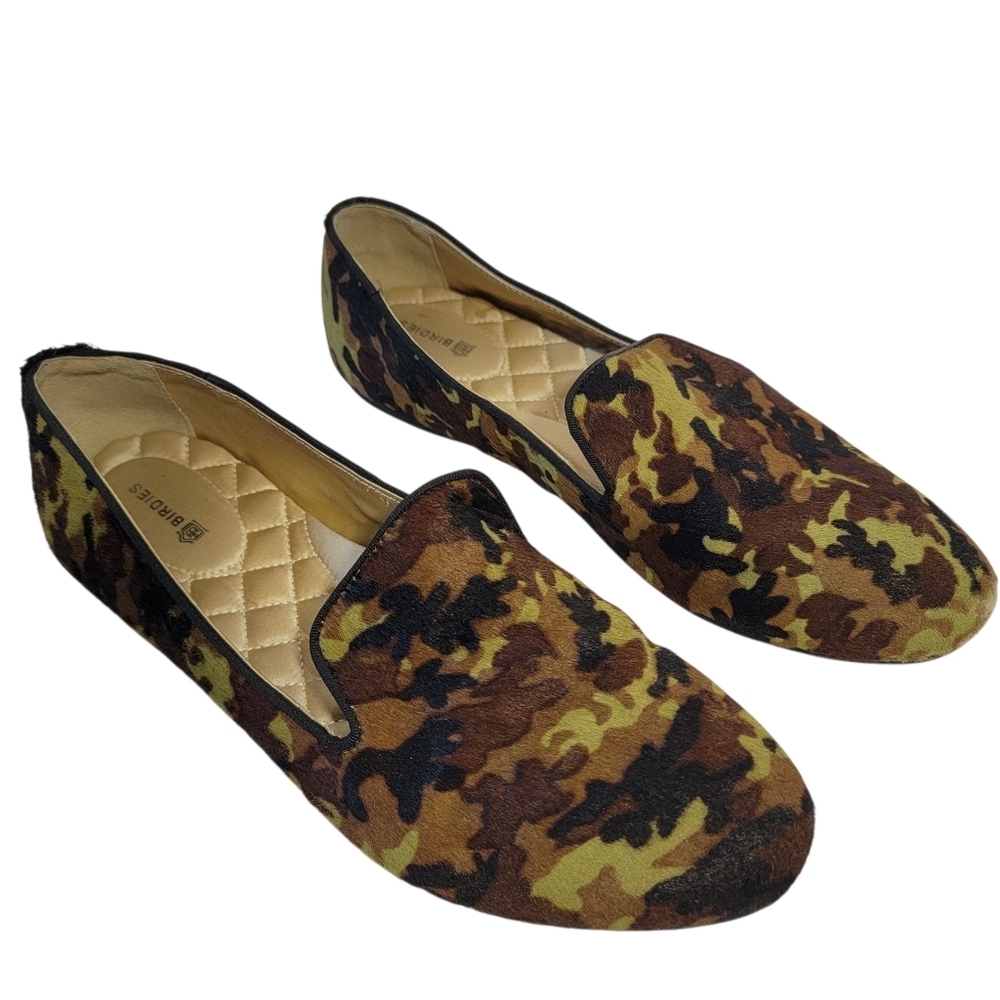 Birdies The Starling Camo Calf Hair Loafers Sz 9 Green Camo Flat